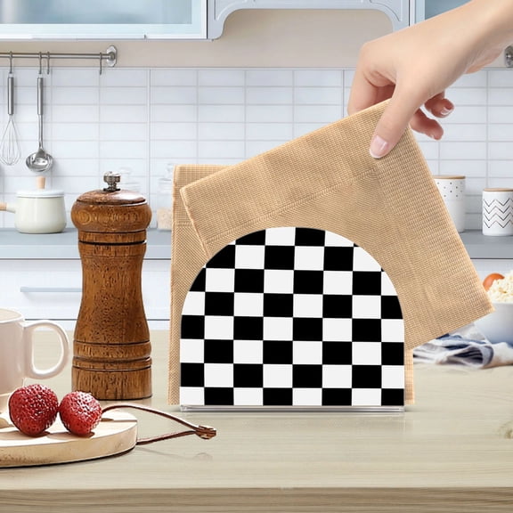 Wobogo Black and White Checkered Clear Acrylic Napkin Holder Kitchen Tissue Face Towel Cocktail Rack Bar Restaurant Dinner Paper Dispenser