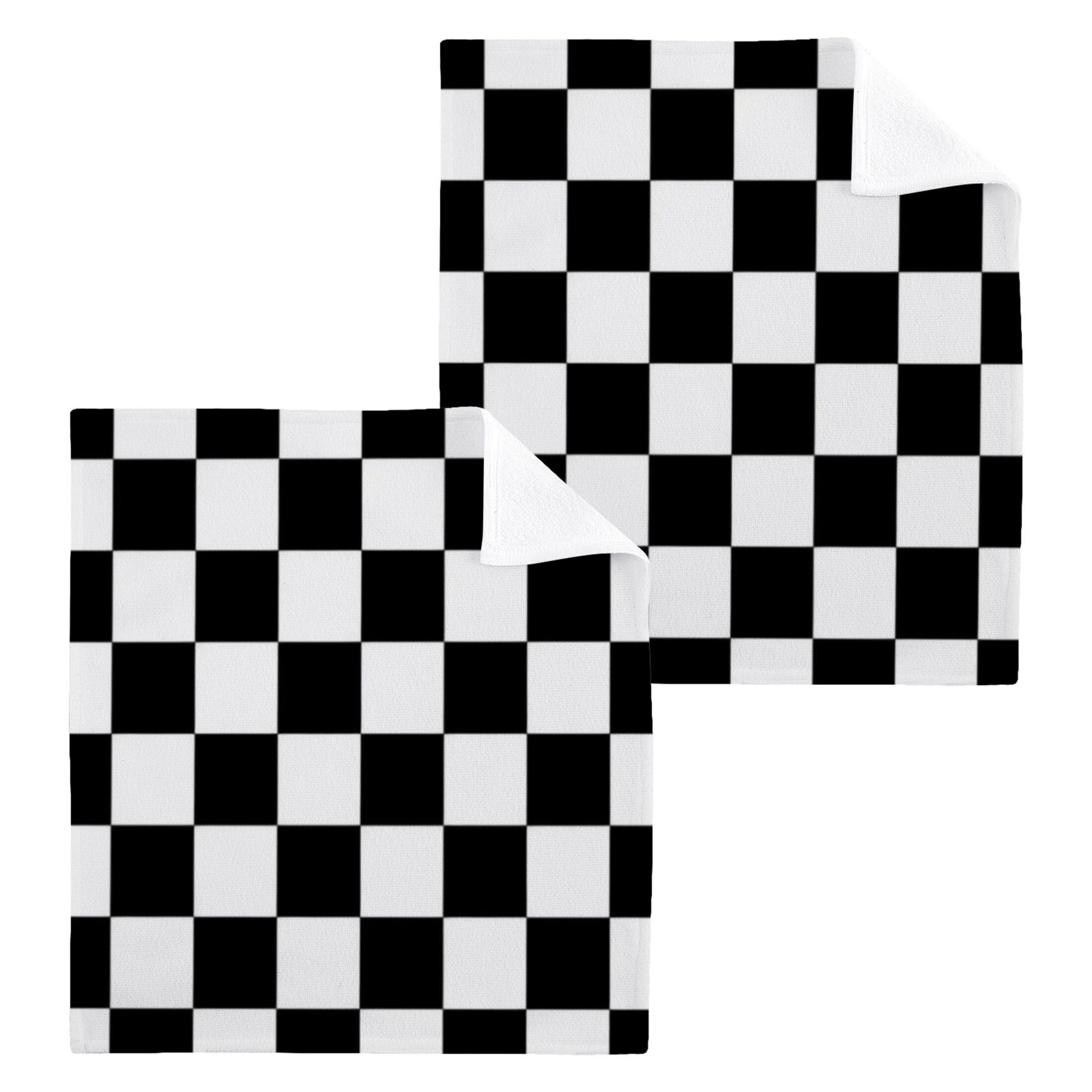 Wobogo Black and White Checkered Square Cotton Towel Set of 2 Soft and ...