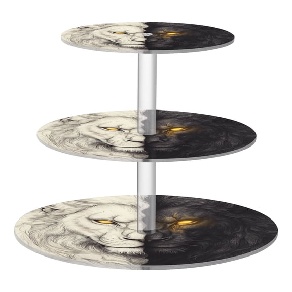 Wobogo Black and White Lion 3 Tier Acrylic Cake Stand with Clear Round Hold for Wedding Holiday Birthday Baby Shower Tea Party