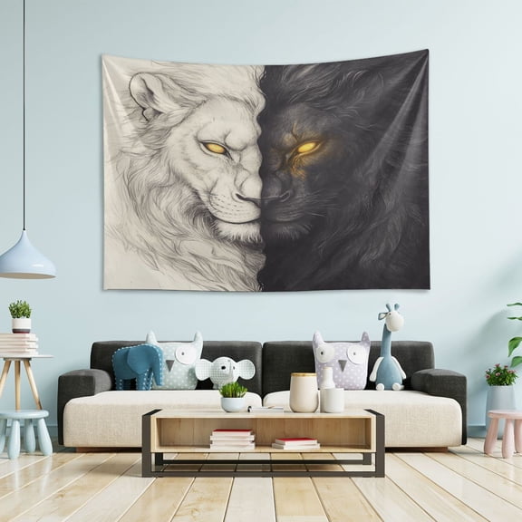 Wobogo Black and White Lion Tapestry 80x60in Home Living Room Bedroom Wall Hanging Ornaments