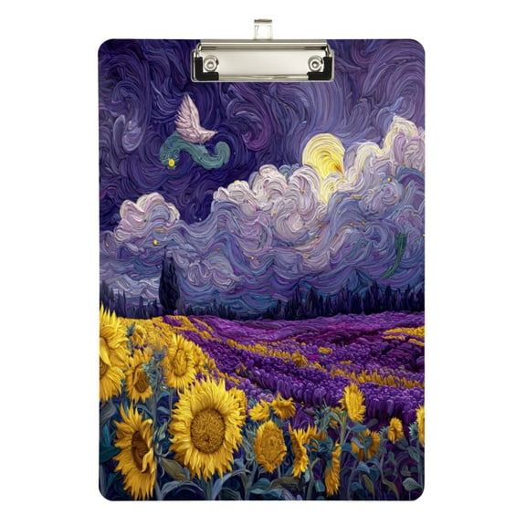 Wobogo Blooming Sunflowers Acrylic Writing Pad Silver Clip Stardard Size A4 Office Decorative for Students Workers 12.5×9in