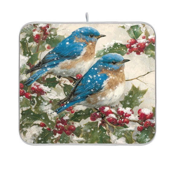 Wobogo Blue Birds Kitchen Drying Mat Heat Resistant Drainage with Non-Slip Rubber Backing Hides Stains Super Absorbent Easy to Clean 16×18in