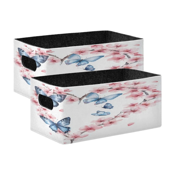 Wobogo Blue Butterfly Pink Floral Decorative Folding Storage Basket Set of 2 for Desktop Bedroom Living Room Dressing Table