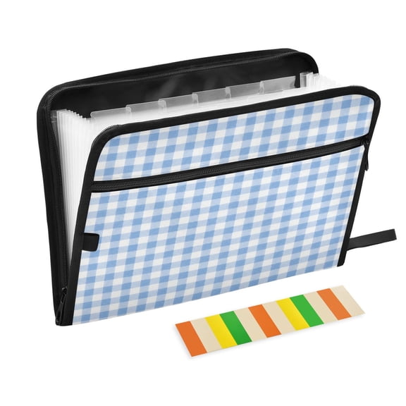 Wobogo Blue Checkered Expanding File Folder Letter Size Accordion Filing Organizer 13 Pocket Separate Organ Pocket