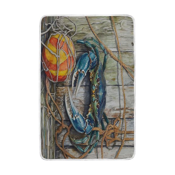 Wobogo Blue Crab Flannel Fleece Bed Blanket as Bedspread Coverlet Sofa Blankets (90x60in) Soft Lightweight Warm and Cozy