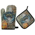 thumbnail image 1 of Wobogo Blue Crab Oven Mitts and Pot Holders 2pcs Set Kitchen Oven Glove High Heat Resistant 200 Degree Surface for Cooking, 1 of 5