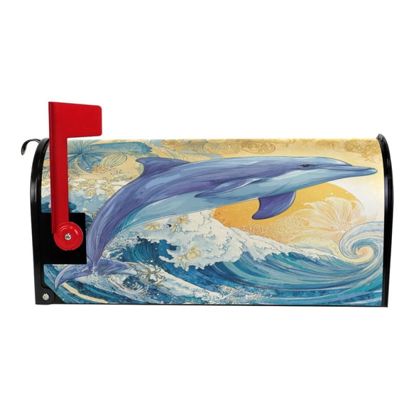 Wobogo Blue Dolphin Mailbox Cover Magnetic for Garden Yard Home Decor Standard Size 25.4×20.78in