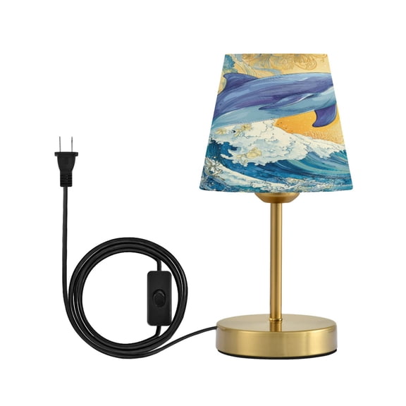 Wobogo Blue Dolphin Table Lamps Three-channel Adjustable Lighted Antique Brass Metal Base Simple Modern Style for Bedroom Nightstands Living Room and Office