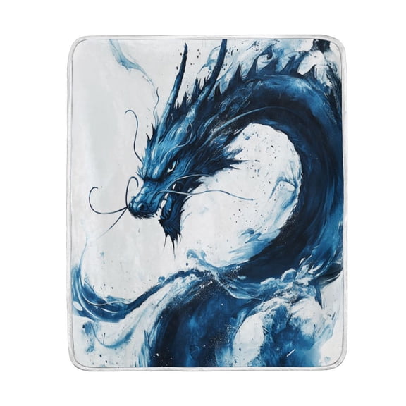 Wobogo Blue Dragon Flannel Fleece Bed Blanket as Bedspread Coverlet Sofa blankets (80x60in) Soft Lightweight Warm and Cozy