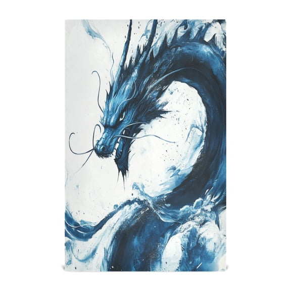 Wobogo Blue Dragon Kitchen Towel 4 Piece Large Cotton Dishcloth Premium Absorbency Set with Hanging Loop