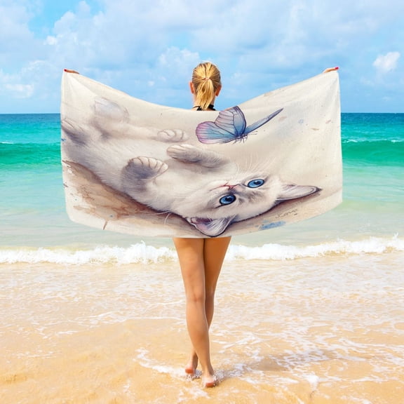 Wobogo Blue Eyes Ragdoll Cat Beach Towel Sand Free Quick Dry Absorbent Thin Compact Towels for Vacation Trips to Swimming Pool Camping Beaches