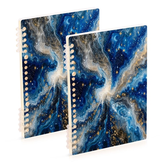 Wobogo Blue Gold Galaxy Notebook College Horizontal Grid Paper Ink Spill Resistant Water Resistant Cover 8.3x5.7x0.4in