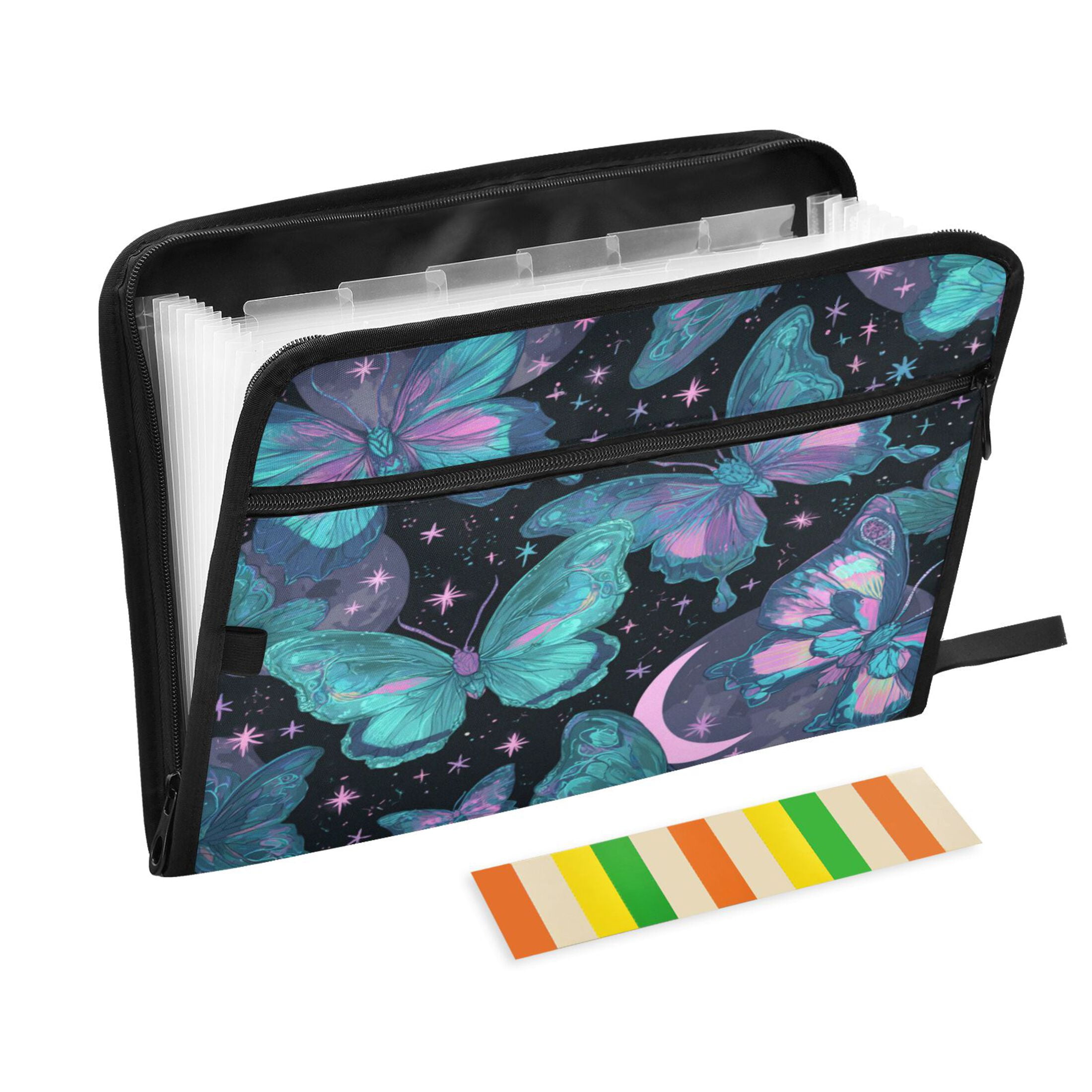 Wobogo Blue Green Butterfly Expanding File Folder Letter Size Accordion Filing Organizer 13 Pocket Separate Organ Pocket