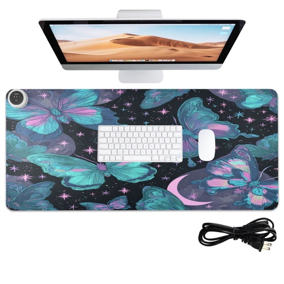 Wobogo Blue Green Butterfly Heated Mouse Pad With 3 Heating Levels and 3-hour Auto Shut-Off Protection Ideal for Computer Keyboards Home Office Hand-warming Essential