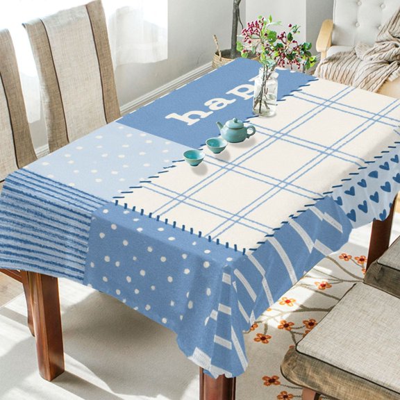 Wobogo Blue Happy Patchwork Square Tablecloth 54×54in Polyester Fabric Tablecloth Washable Dust Protection Wrinkle Resistant