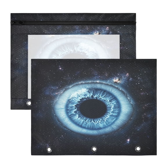 Wobogo Blue Iris Pattern A4 Size Clear Polyester File Pocket Set of 2 Zipper Home Work Office Organizer