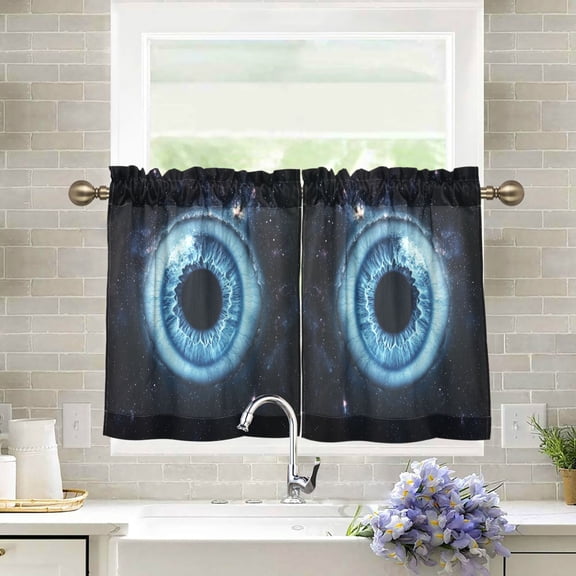 Wobogo Blue Iris Pattern Kitchen Curtains 2 Piece Set Farmhouse Country Style Light Filtering Small Window Drapes Suitable for Bathroom Laundry Room and RV 27x24in