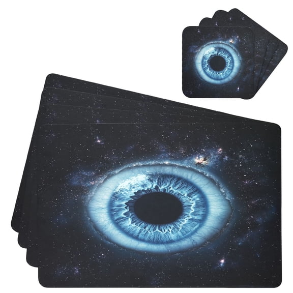 Wobogo Blue Iris Pattern Placemats Coasters Set of 4 Heat-resistant Non-slip Easy to Clean Square Dinner Plate Mat