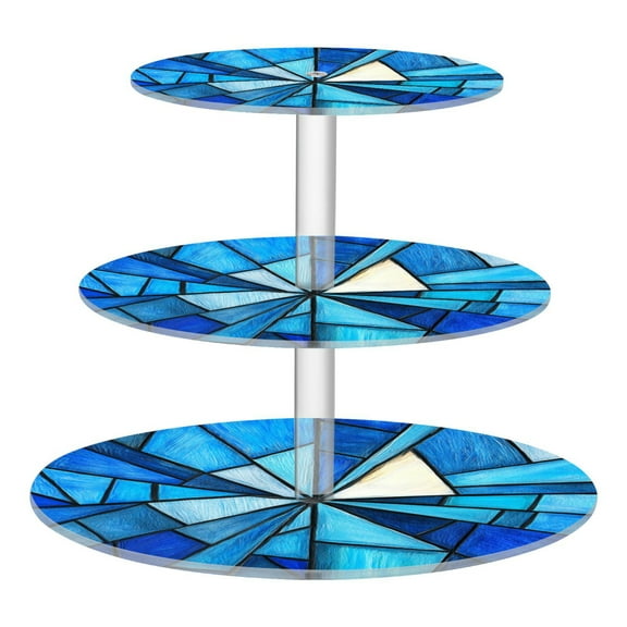 Wobogo Blue Irregular Glass 3 Tier Acrylic Cake Stand with Clear Round Hold for Wedding Holiday Birthday Baby Shower Tea Party