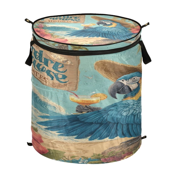 Wobogo Blue Macaw Foldable Laundry Baskets with Carry Handle Zipper Closure Travel Bathroom College Dorm Essentials