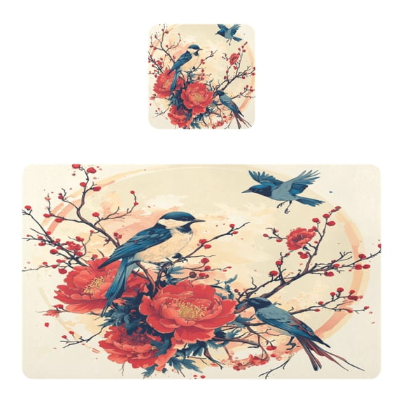 Wobogo Blue Magpie Placemats Coasters Set of 1 Heat-resistant Non-slip Easy to Clean Square Dinner Plate Mat
