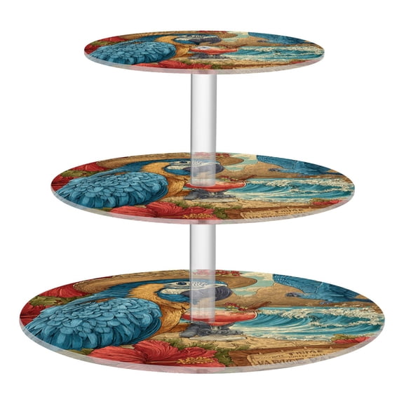 Wobogo Blue Parrot 3 Tier Acrylic Cake Stand with Clear Round Hold for Wedding Holiday Birthday Baby Shower Tea Party