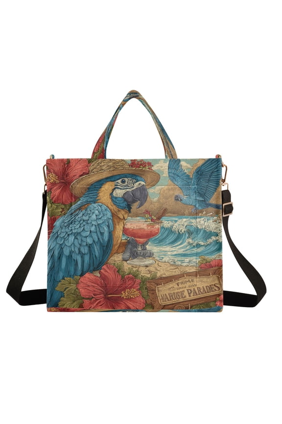 Wobogo Blue Parrot Corduroy Tote Bag for Women Travel Crossbody Bag Purse Women Shoulder Bags Work Handbags Daily Commuter Bag 10.2×9inch