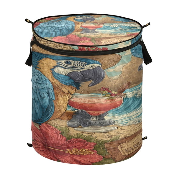 Wobogo Blue Parrot Foldable Laundry Baskets with Carry Handle Zipper Closure Travel Bathroom College Dorm Essentials