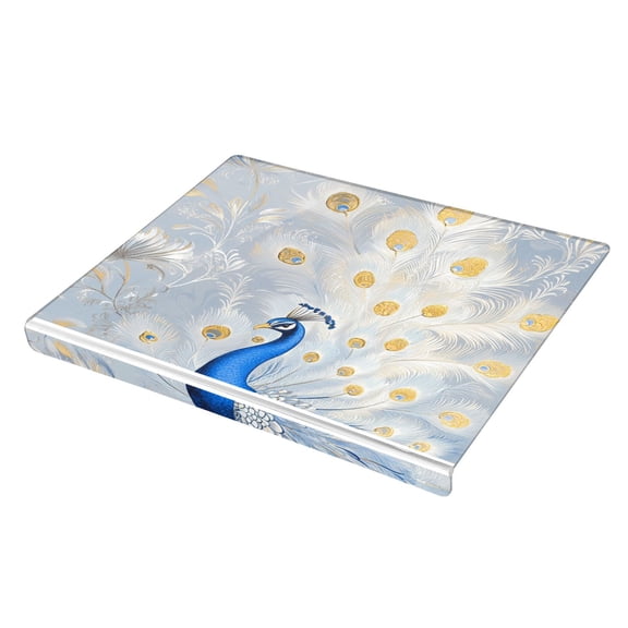 Wobogo Blue Peacock Acrylic Cutting Board with Counter Lip 16.5"x13.4 Perfect for Bread Meat Veggies & More Great Kitchen Essential Gadgets & Decor