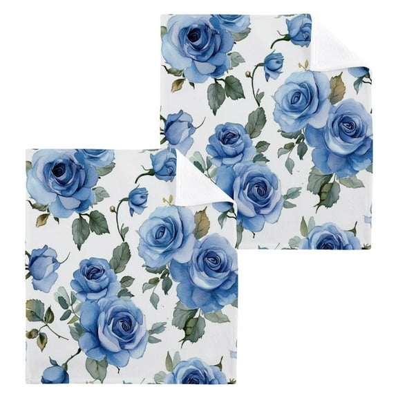Wobogo Blue Rose Square Cotton Towel Set of 2 Soft and Skin-friendly with Good Absorbency 12×12in