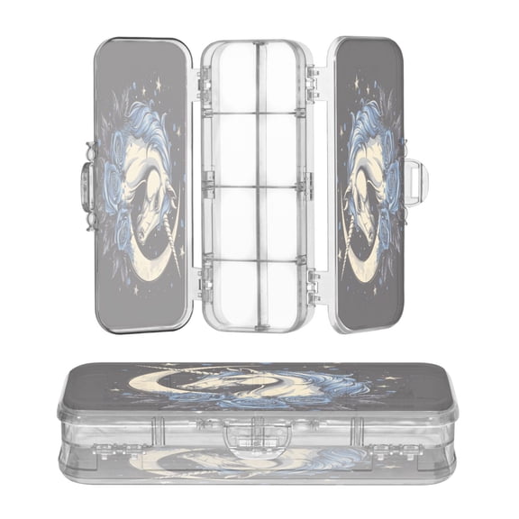 Wobogo Blue Rose Unicorn Pattern Clear Pencil Case Plastic Pencilboxes Stackable Design Study Materials for Classroom Office