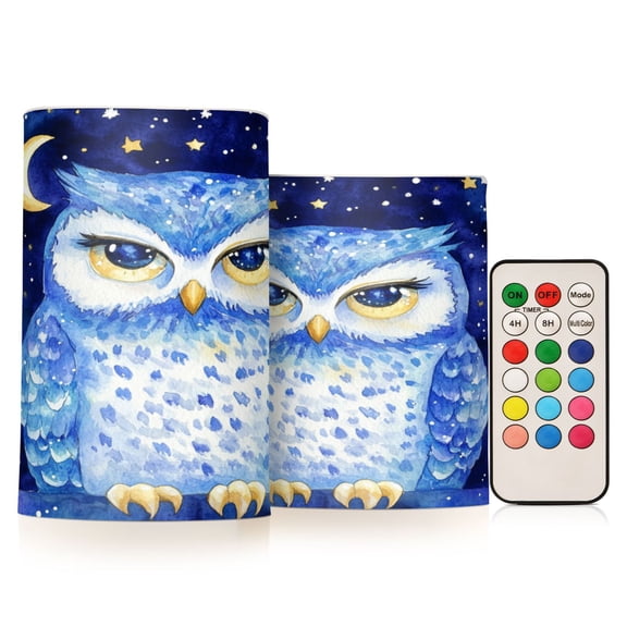 Wobogo Blue Starry Owl Combo Flameless Flickering Candle Light with Remote Control and Timer for Romantic Atmosphere