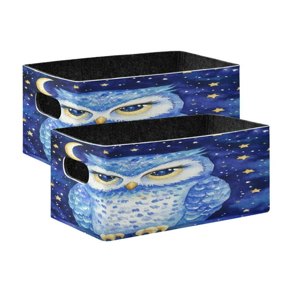 Wobogo Blue Starry Owl Decorative Folding Storage Basket Set of 2 for Desktop Bedroom Living Room Dressing Table