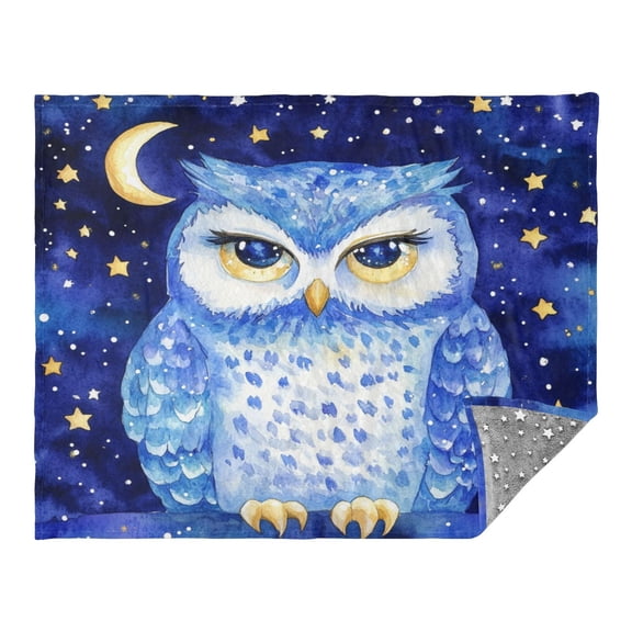 Wobogo Blue Starry Owl Flannel Blanket Fluorescent Effect in The Dark Four Seasons of Comfortable and Soft Skin Friendly Sheet 70×55in
