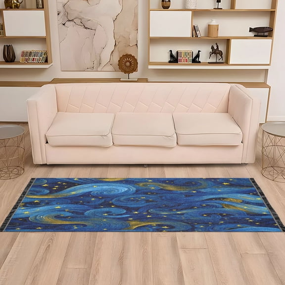 Wobogo Blue Swirled Waves Bedside Long Rug Delicate and Soft Modern Indoor Area Decor Non Slip Carpet for Bed Room Corridor Entrance Balcony