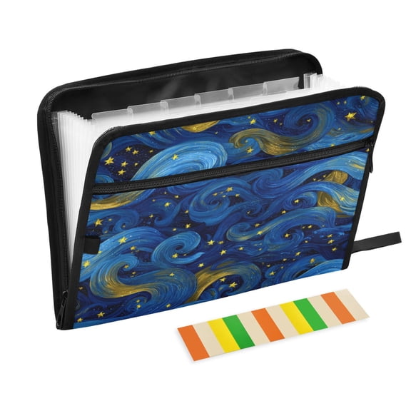 Wobogo Blue Swirled Waves Expanding File Folder Letter Size Accordion Filing Organizer 13 Pocket Separate Organ Pocket