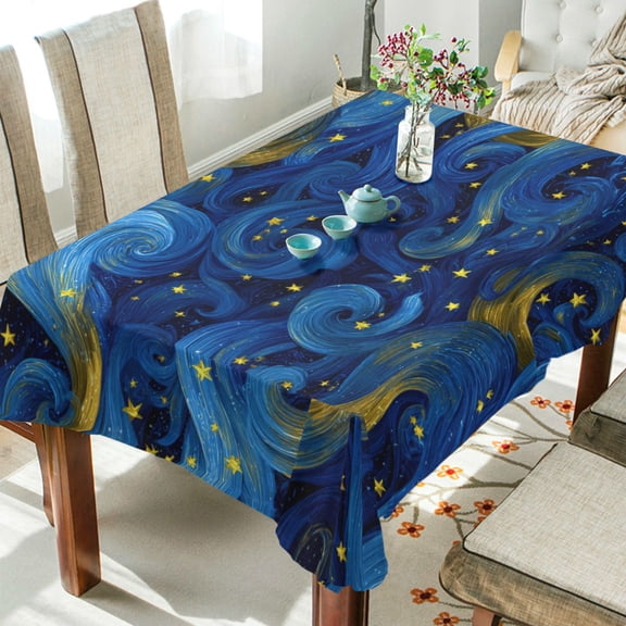 Wobogo Blue Swirled Waves Square Tablecloth 54×54in Polyester Fabric Tablecloth Washable Dust Resistant Wrinkle Resistant