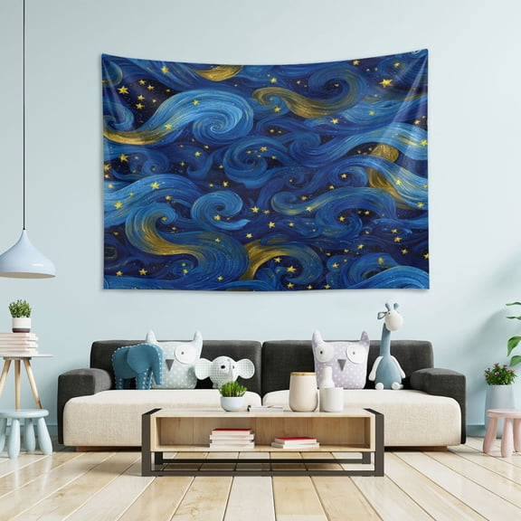 Wobogo Blue Swirled Waves Tapestry 60×51in Home Living Room Bedroom Wall Hanging Ornaments