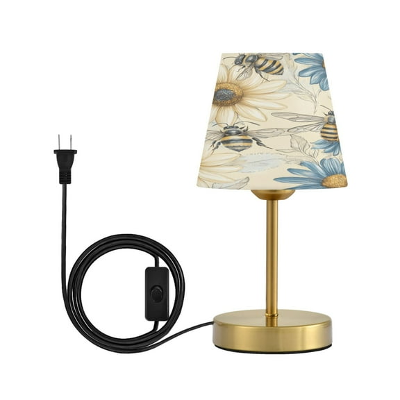 Wobogo Blue White Flower Bee Pattern Table Lamps Three-channel Adjustable Lighted Antique Brass Metal Base Simple Modern Style for Bedroom Nightstands Living Room and Office