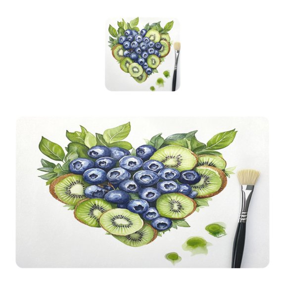 Wobogo Blueberry Kiwi Fruit Plate Placemats Coasters Set of 1 Heat-resistant Non-slip Easy to Clean Square Dinner Plate Mat