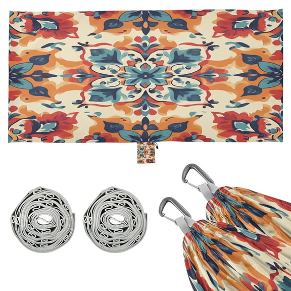 Wobogo Bohemian Motifs Camping Hammocks 330 lb Capacity with Tree Straps and Hanging Pockets for Outside Hiking Beach Backpack Travel