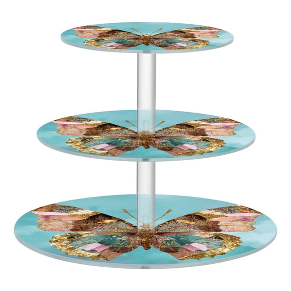 Wobogo Bohemian Style Butterfly 3 Tier Acrylic Cake Stand with Clear Round Hold for Wedding Holiday Birthday Baby Shower Tea Party