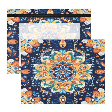 Wobogo Bohemian Style Pattern A4 Size Clear Polyester File Pocket Set of 2 Zipper Home Work Office Organizer