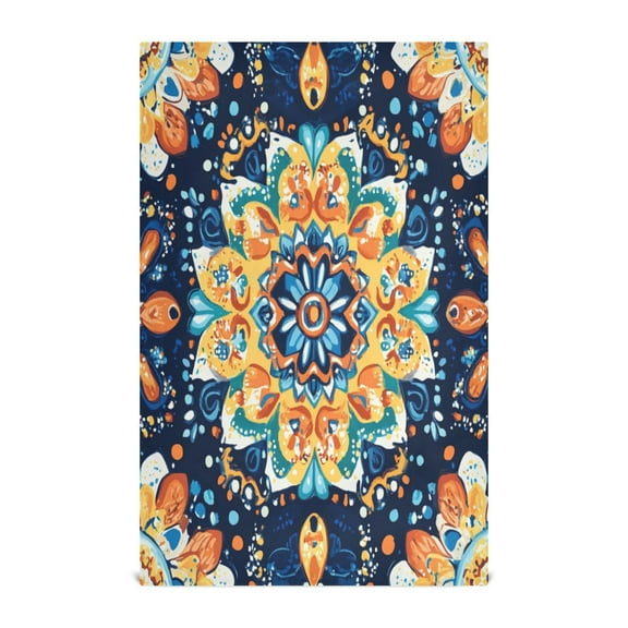 Wobogo Bohemian Style Pattern Kitchen Towel 1 Piece Large Cotton Dishcloth Premium Absorbency Set with Hanging Loop