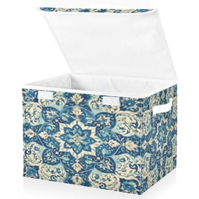 Wobogo Boho Blue Vibes Large Collapsible Storage Box Flip Lid Fabric Decorative Organizer Container Basket with Handles 16.512.611.8in