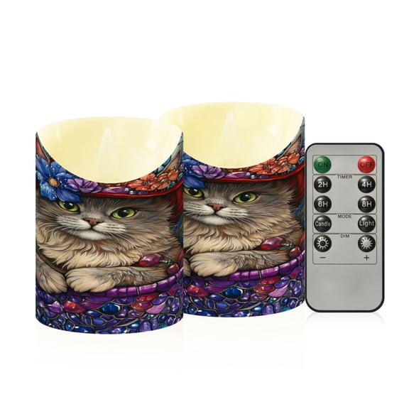 Wobogo Bonneted Kitty Flameless Candles with Remote Battery Operated Flickering LED Candles with Timer 2/4/6/8H Small Size