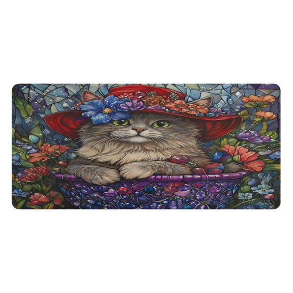 Wobogo Bonneted Kitty Gaming Mouse Pad Non-slip Leather Desk Mat Water Resist Keyboard Pad for Gamer Office 23.6×47.2in