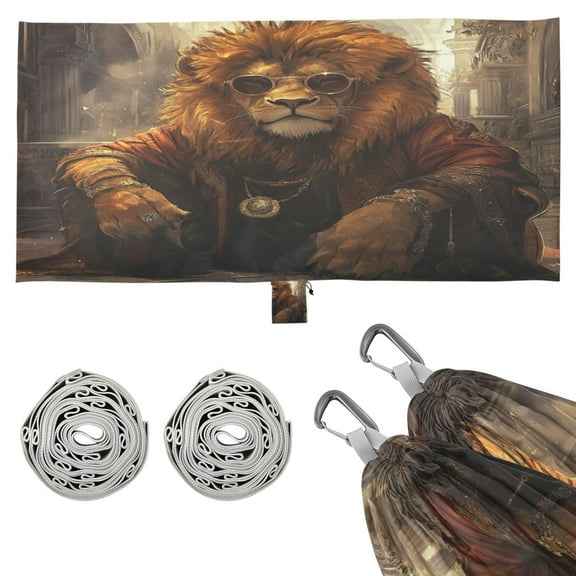 Wobogo Bossy Lion Illustration Camping Hammocks 330 lb Capacity with Tree Straps and Hanging Pockets for Outside Hiking Beach Backpack Travel