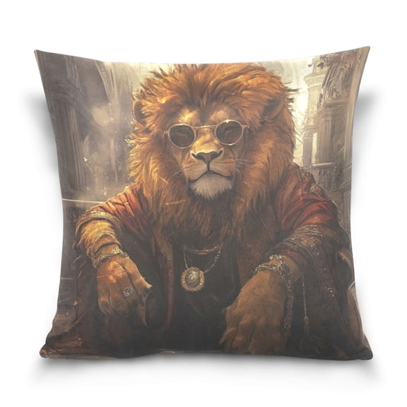 Wobogo Bossy Lion Illustration Pillowcase Special Crystal Velvet Breathable and Comfortable Bedside Decorations Pillow 1616in