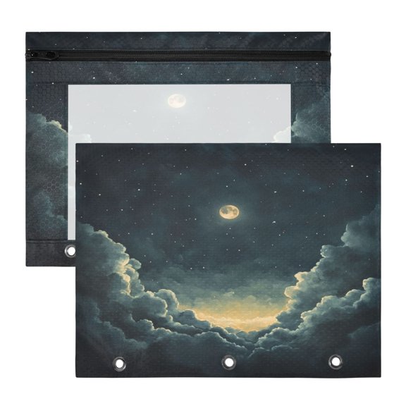 Wobogo Bright Starry Night A4 Size Clear Polyester File Pocket Set of 2 Zipper Home Work Office Organizer